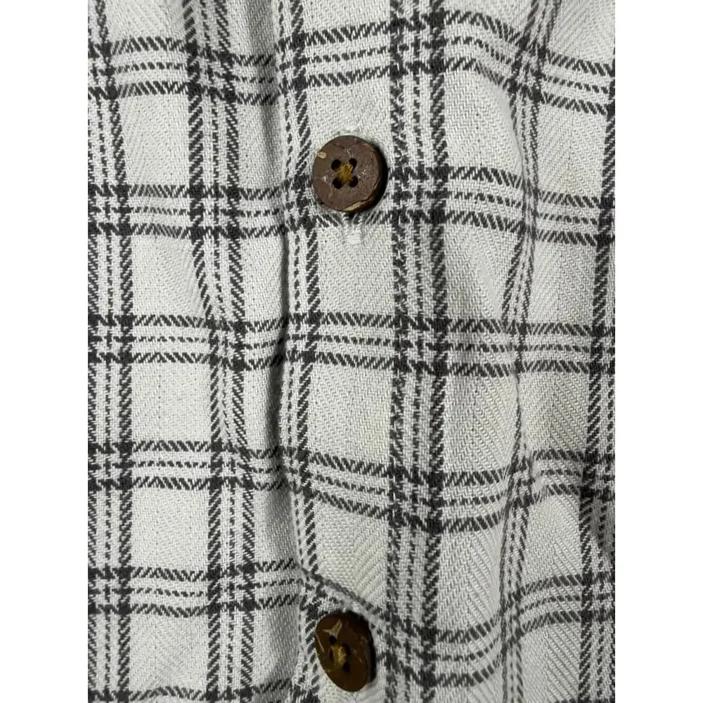 Oliver & Rain Plaid Collarless Button Down Shirt Cream Gray Size 2